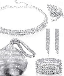 abordables -un parure de bijoux de mariée 1 ensemble Diamant Imitation Alliage Bagues 1 Bracelet Boucles d'oreilles Collier Femmes Élégant Artistique Parure de Bijoux Pour Mariage Anniversaire robe demoiselle d