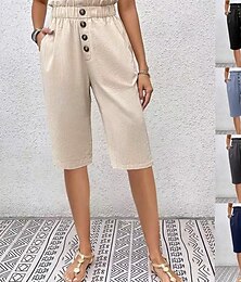 preiswerte -Damen Chinos Shorts Einfarbig Capri-Hosen Basic Lässig Kniehoch Hohe Taille Schlichte Tasche Elastischer Bund Komfort Outdoor Mikro-elastisch Urlaub Straße Alltag Marineblau Dunkelgrau Schwarz
