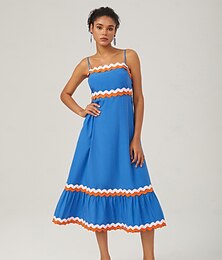 abordables -robe camisole en tissu Tencel à ourlet ondulé et blocs de couleurs
