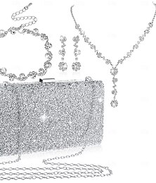economico -Set di gioielli da sposa 1 Set Diamanti d'imitazione Lega Orecchini Collana Braccialetti Per donna Elegante Parure di gioielli Per Matrimonio Feste Abbigliamento da sera