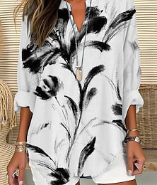 abordables -Mujer Blusa Floral Graphic Vintage Diario Romántico Manga Larga Escote en Pico Tops regulares Diario Festivos Ropa de playa Estampado Negro Azul Piscina Morado Naranja Gris Claro Verano Primavera