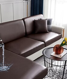 billiga -pu läder stretch soffkuddfodral vinröd 100% vattentätt kudde överdrag för stol kudde möbelskydd sittdyna sofffodral med elastisk botten tvättbar