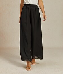 billiga -Dam Trosor Elegant Vintage Mode Fullängd Medium Midja Slät Oelastisk Svart Sommar Vår Höst Lös passning
