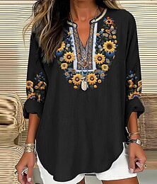 economico -Camicia da donna a manica lunga tunica top floreale grafica bohemia vintage tropicale scollo a V top regolari da spiaggia vacanza stampa nero bianco blu azzurro khaki estate primavera