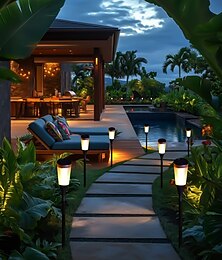 economico -luci solari da vialetto luci da esterno impermeabili per patio con treppiede luci da esterno tremolanti ipx4 impermeabili fiamma luci solari da vialetto per decorazioni da giardino e cortile (4 pezzi,