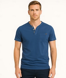 preiswerte -Herren T Shirt Kurzarm V Ausschnitt Sommer Ganzjahres Einfarbig Täglich Alltagstauglich Lässig Tasche V-Ausschnitt Urlaub Lässig Hellblau Schwarz Weiß Top T-Shirt für Herren