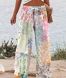 voordelige -Dames Breed Been Chinese Wijde broek Vakantie Vintage Modieus Volledige lengte Hoge taille Grafisch Geometrisch Paisley Opdrukken Micro-elastisch Formeel Vakantie Straat Roze Blauw Paars Groen Zomer