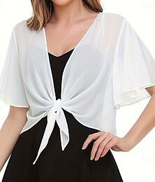 abordables -Estolas de Señora Elegante Protección Solar Manga Corta Gasa Velos de Boda Con Color Puro Para Boda Verano