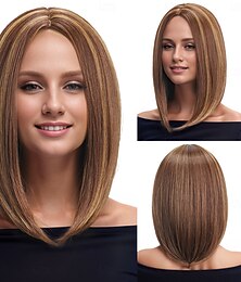 abordables -Perruque Synthétique Droit crépu Lisse naturel Raie au milieu Séparation profonde Fabriqué à la Machine Perruque 16 pouces A1 Cheveux synthétiques Femmes Classique Confortable Dégradé de couleur Blond