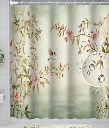 abordables -Ensemble de salle de bain 4 pièces rideau de douche en polyester étanche avec 12 crochets 180cm*180cm(70"*70") couverture de siège de toilette antidérapante et tapis de bain robuste pour la