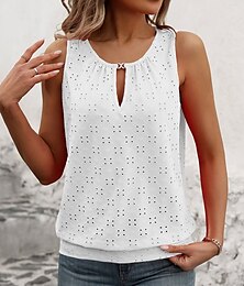economico -Camisole da Donna Top in Cotone Colore Unito Semplice Elegante Chic Base Senza Maniche Collo Rotondo Top Quotidiani Vacanza Arricciato Nero Bianco Giallo Rosso Verde Estate Primavera