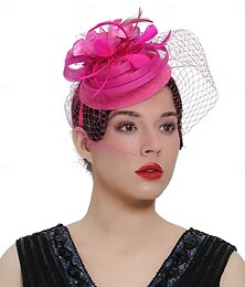 economico -Fascinator Organza Cappello Fedora Cappello floscio Cappello con velo Matrimonio Tè Derby del Kentucky Corsa di Cavalli Festa delle donne Elegante Lusso Retrò Con Piuma Colore puro Copricapo Copricapo