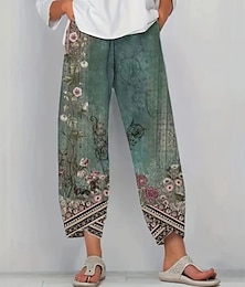 billige -Dame Bukser Harem-bukser Etnisk Bohem Full lengde Medium Midje Blomst Elastisk midje Pustende Bekvem Mikroelastisk Gate Dagligdagstøy Ut på byen Blå Blå Grønn Kakifarget Sommer Normal