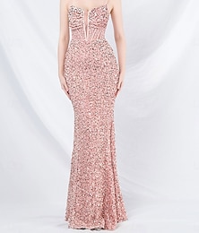 abordables -Sirène / Trompette Robes de Quinceanera Élégant Robe Performance Mariage Longueur au sol Sans manches Bretelles spaghetti Polyester Dos nu avec Cristaux 2025