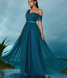 abordables -Ligne A Robes de Quinceanera Fête Robe Mariage robe demoiselle d honneur Longueur au sol Sans manches Col en V Tulle Dos nu avec Plis 2025