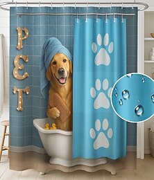 economico -Tenda da doccia con ganci 180cm*180cm(70"*70") in poliestere lavabile impermeabile motivo decorativo per bagno e vasca con cani