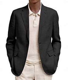 preiswerte -Herren Leinenblazer Sport Jacke Mode Einfarbig Blazer Meerblau Schwarz Marineblau Standard Passform Einreihig Ein-Knopf