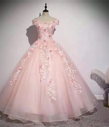 preiswerte -Ballkleid A-Linie Quinceanera-Kleider Elegant Kleid Hochzeit Hochzeitsgast Bodenlang Ärmellos Schulterfrei Polyester Rückenfrei mit Blumenmuster Falten 2025