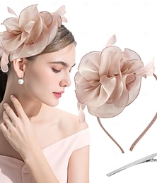 economico -Cappello fascinator con fiori, rete, piume multicolori, nastri su fascia e fermaglio, copricapo da festa per ragazze e donne
