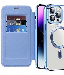economico -Custodia portafoglio MagSafe per iPhone con retro trasparente e slot per scheda – copertura retro in PU pelle per iPhone 16e 16 15 Pro Max Plus 14 13 12 11