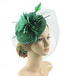 economico -Acconciatura in piume cappello fedora matrimonio festa serale tea party gara di cavalli cocktail vintage carino con copricapo in piuma