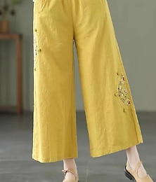 abordables -Femmes Pantalon en coton et lin Mode Streetwear Longueur complète Naturel Fleuri Broderie Avec Poches Taille Élastique Confortable Extérieur Extérieur Vacances Fête Abricot Bleu ciel clair Gris Noir