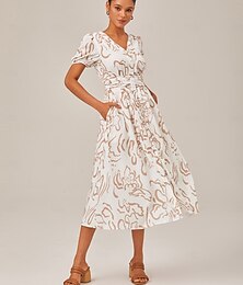 abordables -Femmes Robe Imprimée Robe Maxi Noir Bleu Orange Manche Courte Fleuri Imprimé Floral Été Col en V Vacances XS S M