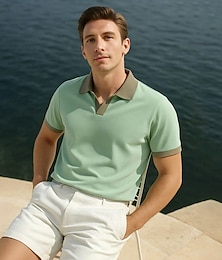 preiswerte -Herren Polo Arbeit Geschäft Umlegekragen Möwenhalsband Kurzarm Urlaub Vintage Einfarbig Farbblock Farbblock Sommer Frühling Fluss-Blau Schwarz Weiß Hellgrün Polo