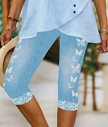 abordables -Leggings Capri pour femmes 3D Imprimés Haute Élastiqué Vacances Vintage Mode Mi-Mollet Taille Haute Imprimé Papillon Abstrait Respirable Doux Élastique Formelle Extérieur Vacances Bleu Oeuf de Robin