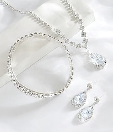 economico -Set di gioielli da sposa 1 Set Zircone Strass Orecchini Collana Braccialetti Per donna Elegante Moda Parure di gioielli Per Matrimonio Feste Occasione speciale