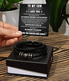 levne -k náramku mého syna, náramek z nerezové oceli a kůže pro muže, laserem gravírovaný love you forever třívrstvý pletený vícevrstvý náramek, inspirativní dárek pro syna