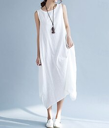 abordables -Femmes Robe Longue Maxi Robe Robes en coton et lin Robe Décontractée Mode Extérieur Soirée Fête Coupe régulière Uni Sans manches Col ras du cou Noir Blanche Violet Été
