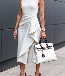 levne -Dámské Midi šaty Plášťové šaty Letní šaty Ruched šaty Elegantní Rande Letní šaty Běžný Čistá barva Bez rukávů Tričkový Bílá Vodní modrá Fialová Léto