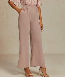 billiga -Kvinnors vida chinos baggy byxor grundläggande fullängd hög midja enkel ficka elastisk midjeband bekväm mjuk komfortabel mikro-elastisk formell bröllop blush pink sommar vår regular fit