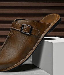 economico -sandali da uomo in similpelle marrone con punta chiusa – comodi sandali slip-on per rilassanti attività all'aperto