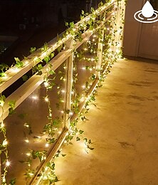 economico -luci della stringa di vite solare luci di edera led rattan artificiale pianta verde led luce solare della stringa esterna impermeabile ha condotto le luci appese della stringa per il cortile