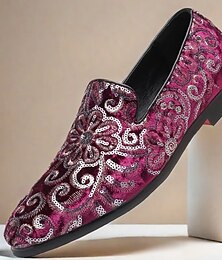 levne -pánské fialové květované vyšívané slip-on mokasíny – stylové sametové večerní boty na ples a formální události