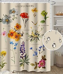preiswerte -Duschvorhang mit Haken 200 cm hoch duschvorhang waschbar Polyester duschvorhang blumen Wasserfest Landschaft Floral Pflanzenmuster