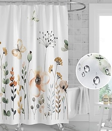 economico -Tenda da doccia con ganci 180cm*180cm(70"*70") in poliestere lavabile impermeabile motivo decorativo per bagno e vasca con farfalle e fiori vintage