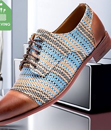 economico -scarpe oxford intrecciate blu e marrone chiaro da uomo – scarpe casual retrò con lacci per professionisti creativi e stile quotidiano