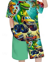 halpa -Poikien 3D Dinosaurus T-paita ja shortsit Setti Lyhythihainen Kesä Kevät Urheilu Muoti Päivittäin Lapset 4-12 vuotta Tiukka pyöreä kaula-aukko ulko- Loma Urheilu Räätälöity istuvuus