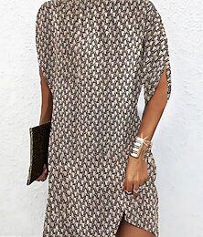 halpa -Naisten Mini mekko Kesämekko Bodycon mekko Vapaa-aika Puolimuodolliset mekot Päivittäin Pyhäpäivä Normaali Kuvitettu Geometrinen Lyhythihainen poolokaulus Musta Punastuvan vaaleanpunainen Ruskea Kesä