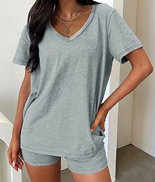 economico -Per donna Set di Pantaloncini Bolero Top Manica Corta Grigio Primavera & Estate