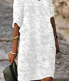 economico -Per donna Abito lungo Abito lungo Vestito bianco Moda Informale Da mare Feste Giornaliero Standard Liscio Mezza manica A V Bianco Primavera Autunno