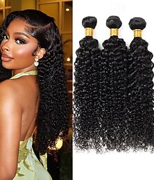 abordables -Lot de 3 tissages de cheveux crépus bouclés, extensions de cheveux brésiliens bouclés