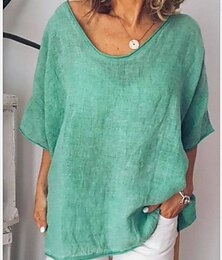 economico -Per donna Blusa Tinta unica Essenziale Casual Mezza Manica Scollo a V Top Regolari Quotidiano Bianco Giallo Verde chiaro Verde militare Estate