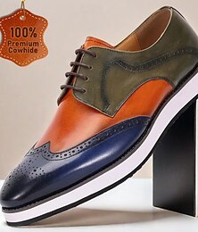 economico -scarpe derby in pelle bicolore da uomo: eleganti scarpe eleganti arancioni e blu per balli di fine anno e incontri mondani