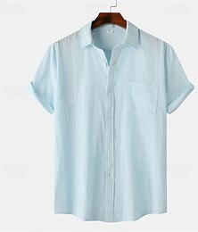 economico -Per uomo Camicia Camicia casual Camicia con Bottoni Semplice Vacanza Streetwear Nero Bianco Giallo Verde chiaro Manica Corta Bavero Estate Abbigliamento Bottonato