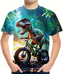 economico -Ragazzi 3D Dinosauro Maglietta Manica Corta Estate Primavera Moda Essenziale Bambini 4-12 Anni Girocollo All'aperto Casuale Quotidiano Vestibilità regolare