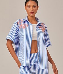 abordables -Camisa oversize bordada con rayas de verano